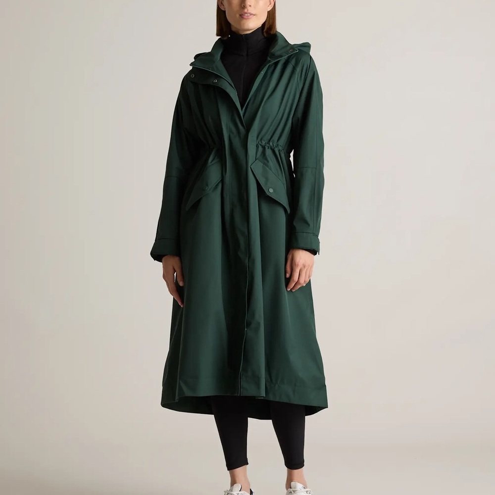 NWT Dark Green Hooded Long Rain Coat